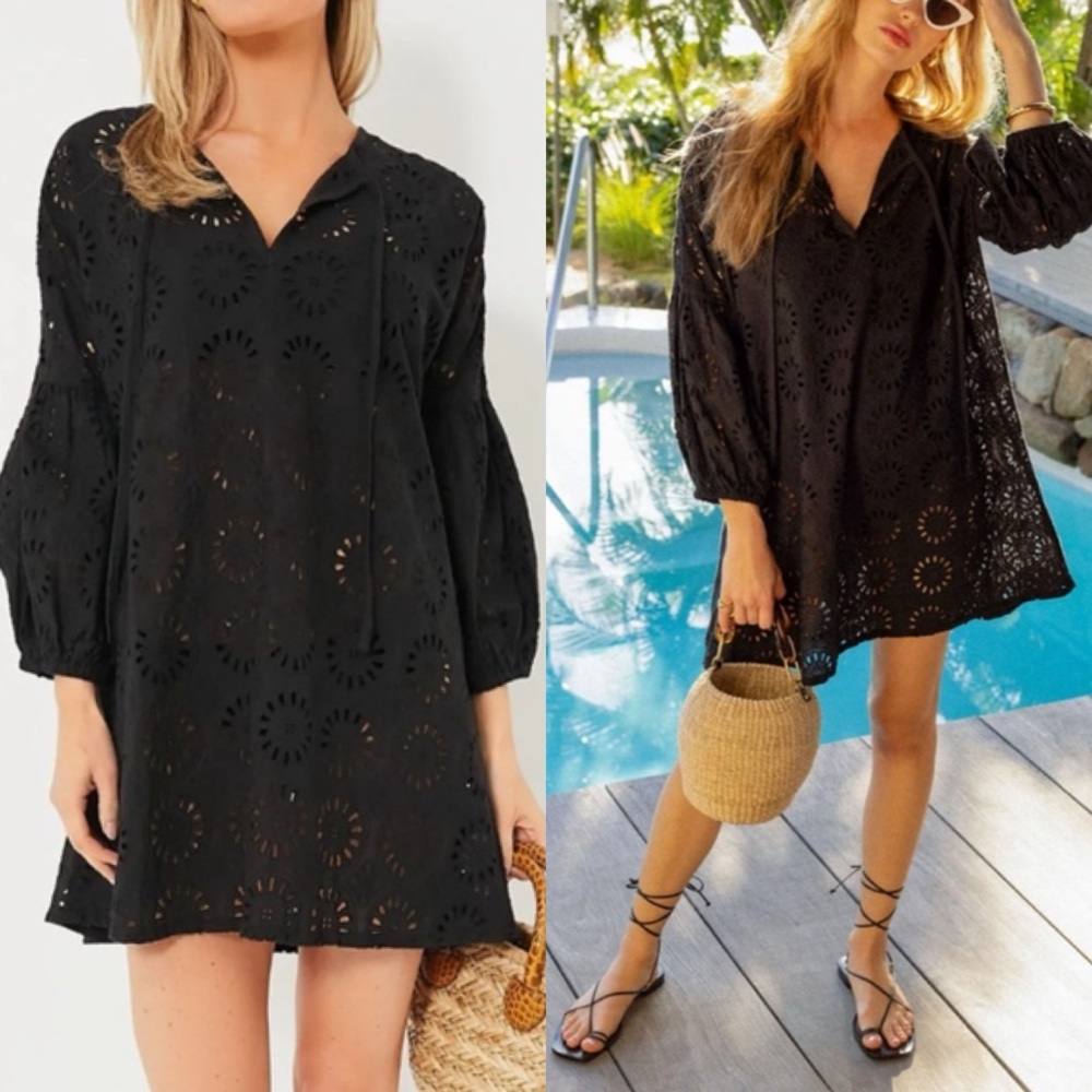 TNUCK BEACH Noir Eyelet Cleo Mini Coverup Dress